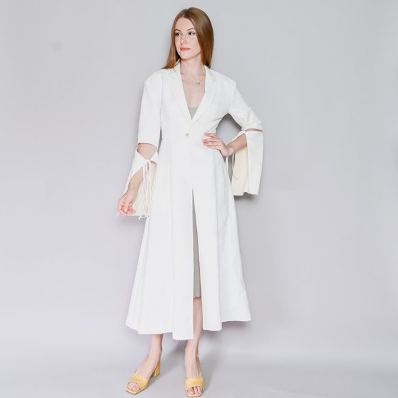 LOEWE White Jacquard Tie-Cut Sleeve Panel Coat Sz 36 - Picture 8 of 8